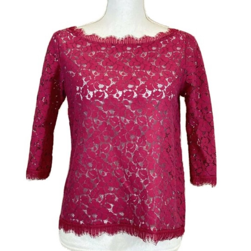Anthropologie Fuchsia Lace Boatneck Top